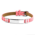 Breast Cancer Ribbon & Medical ID Faux Leather Bracelet SM